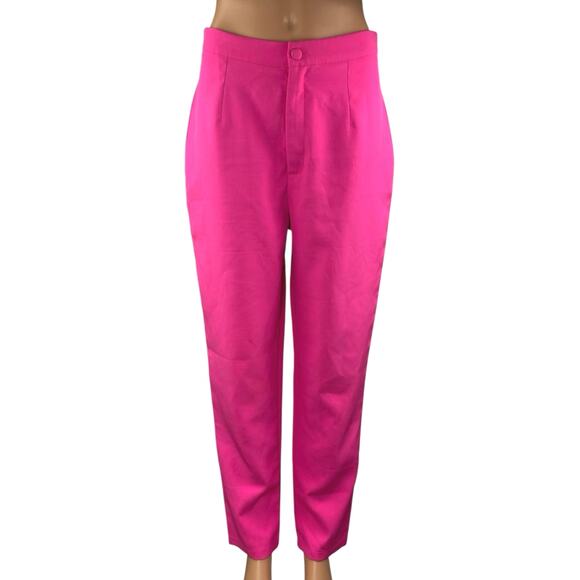 Missguided Women's Pink High Waisted Pleated Tapered Trousers Pants Size 8 - Picture 1 of 4